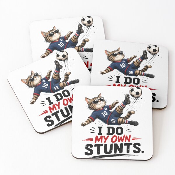 Item preview, I Do My Own Stunts Cat Soccer designed and sold by Itai Doshin.