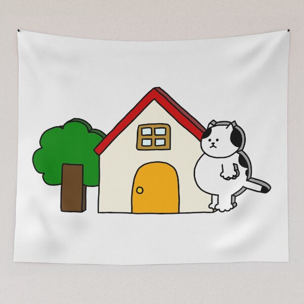 Item preview, flat Cat, house and tree designed and sold by superbaechoo.