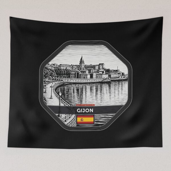 Item preview, Gijon Spain Linocut Style  designed and sold by Thistle-TShop.