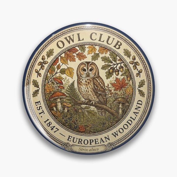 Item preview, Owl Club Vintage Badge European Woodland Art designed and sold by CalmCapy Co.