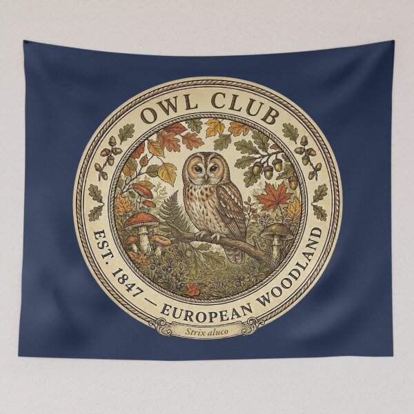 Item preview, Owl Club Vintage Badge European Woodland Art designed and sold by CalmCapy Co.