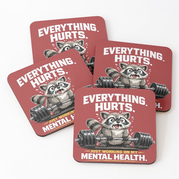 Item preview, Everything Hurts Just Working On My Mental Health Funny Gym Raccoon designed and sold by DryHumorPrints.