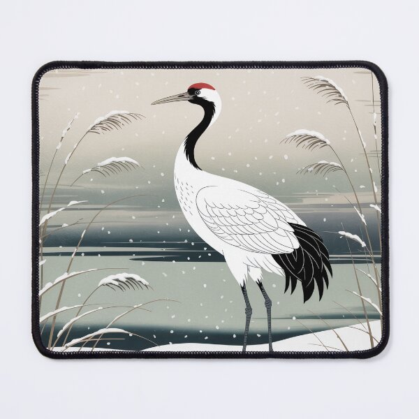 Item preview, Ohara Koson Style Japanese Woodblock Red Crowned Crane Winter Print designed and sold by Tamas Das.