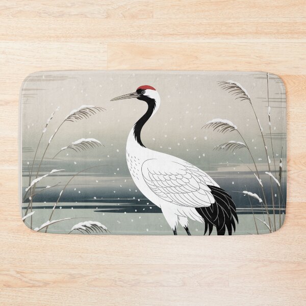Item preview, Ohara Koson Style Japanese Woodblock Red Crowned Crane Winter Print designed and sold by Tamas Das.