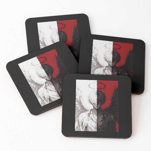 Item preview, Half Angel Half Demon Anime – Dark Gothic Duality | Black & White Fantasy Art designed and sold by saamessart.