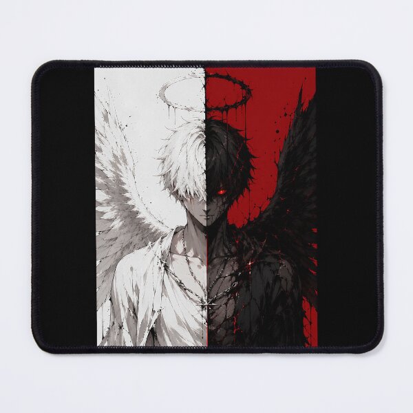 Item preview, Half Angel Half Demon Anime – Dark Gothic Duality | Black & White Fantasy Art designed and sold by saamessart.