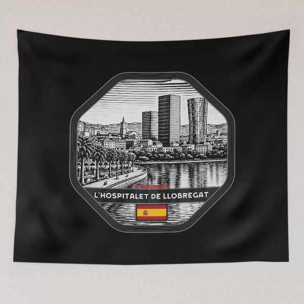 Item preview, L'Hospitalet de Llobregat Spain Linocut Style  designed and sold by Thistle-TShop.