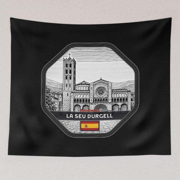 Item preview, La Seu Durgell Spain Linocut Style  designed and sold by Thistle-TShop.