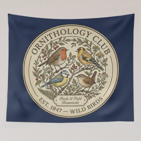 Item preview, Ornithology Club Vintage Badge Wild Birds Nature Art designed and sold by CalmCapy Co.