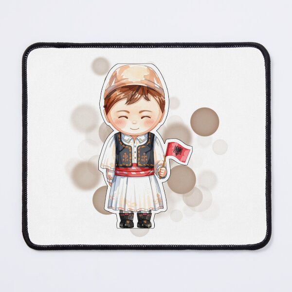 Item preview, Albanian Boy in Traditional Costume Holding Albania Flag designed and sold by iamKRUK.