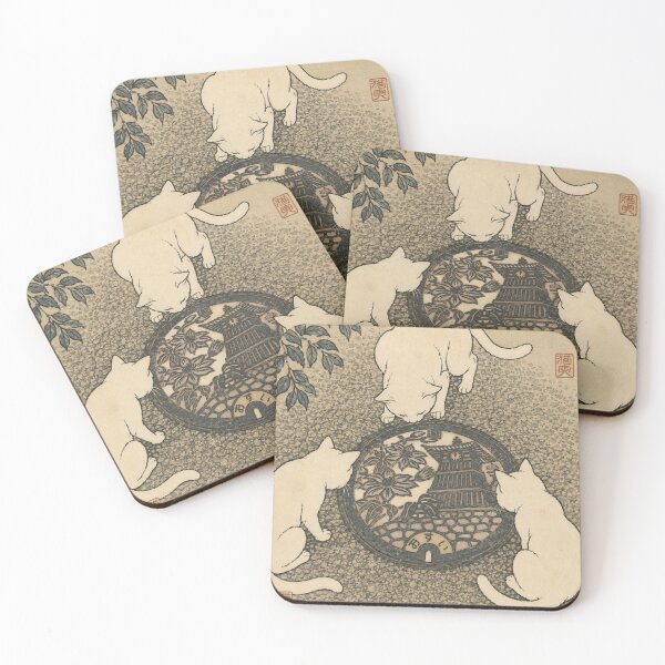 Item preview, Curious Cats at the Shinkorou: Japanese Ukiyo-e Style Shisetsu Manhole designed and sold by Komatoya.