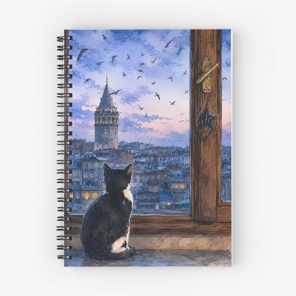 Item preview, Watercolor Cat Watching Istanbul – Galata Tower Window View  designed and sold by Pacika.