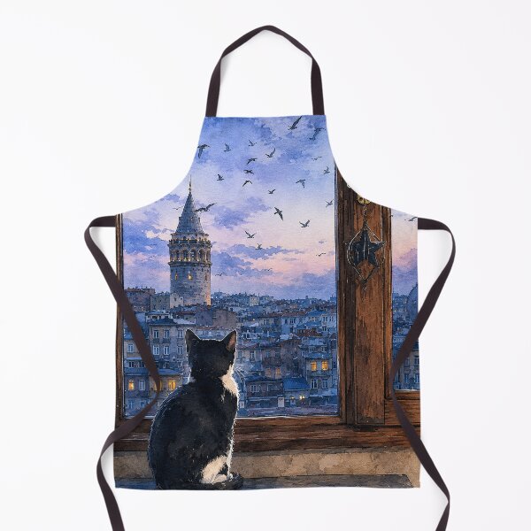 Item preview, Watercolor Cat Watching Istanbul – Galata Tower Window View  designed and sold by Pacika.