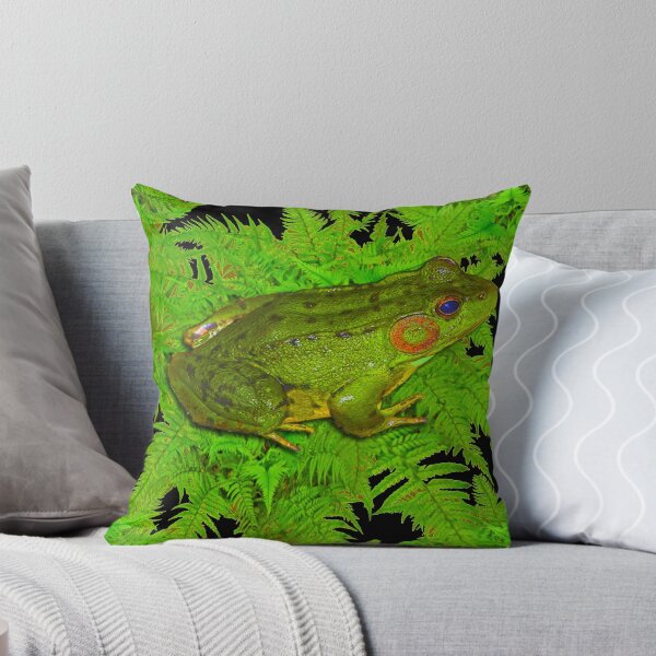 Item preview, SWAMP FROG & GREEN FERNS BED ON BLACK  designed and sold by sharlesart.