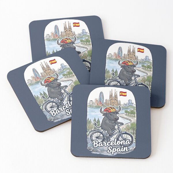Item preview, Barcelona Spain Bicycling Bull Cute Cyclist Skyline  designed and sold by HowToCanadian.
