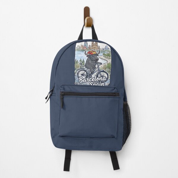Item preview, Barcelona Spain Bicycling Bull Cute Cyclist Skyline  designed and sold by HowToCanadian.