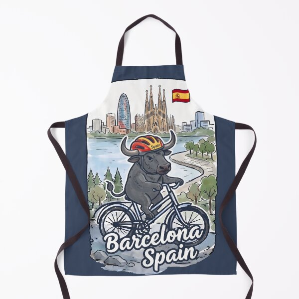 Item preview, Barcelona Spain Bicycling Bull Cute Cyclist Skyline designed and sold by HowToCanadian.