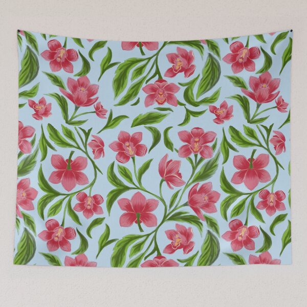 Item preview, Pink Orchid and Green Leaves Seamless Pattern designed and sold by LafinaArt.