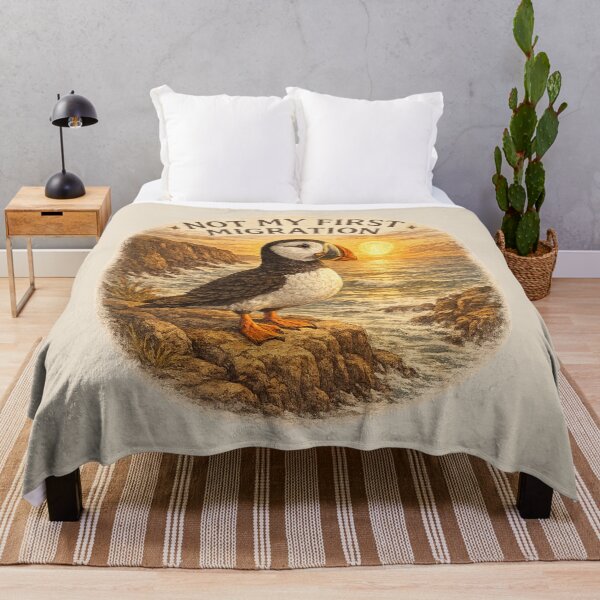 Item preview, Not My First Migration Cliffside Puffin designed and sold by ChirpInc.