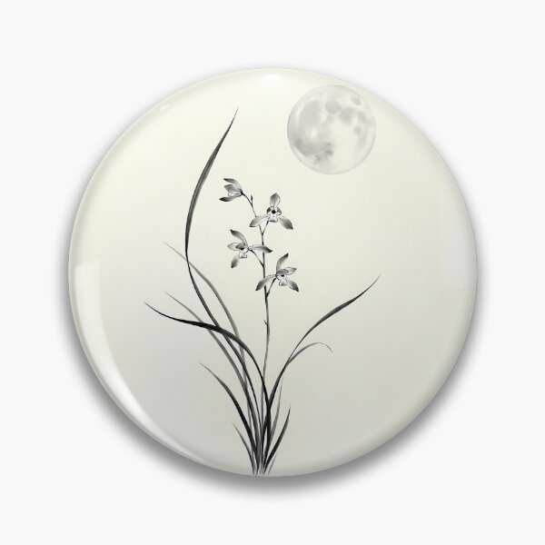 Item preview, Serene Moon & Elegant Ink Orchid - Minimalist Zen Art | SOO studio73 designed and sold by SOOstudio73.