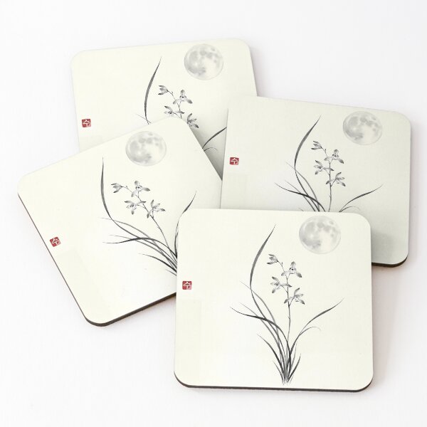 Item preview, Serene Moon & Elegant Ink Orchid - Minimalist Zen Art | SOO studio73 designed and sold by SOOstudio73.