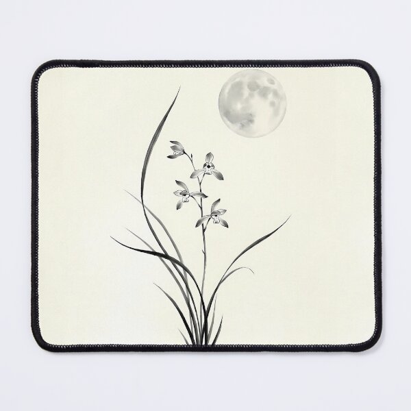 Item preview, Serene Moon & Elegant Ink Orchid - Minimalist Zen Art | SOO studio73 designed and sold by SOOstudio73.