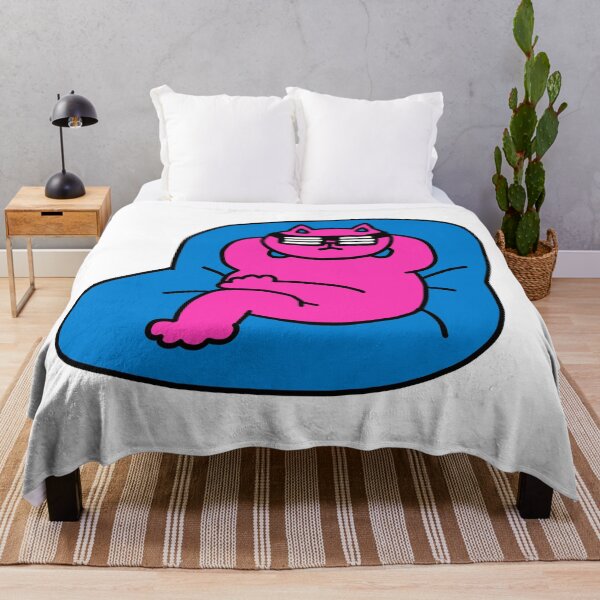 Item preview, pink Cat on the blue bean bag designed and sold by superbaechoo.