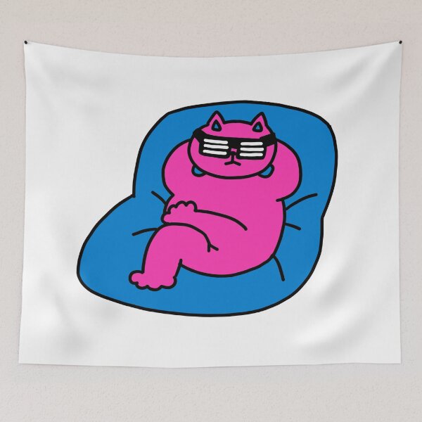 Item preview, pink Cat on the blue bean bag designed and sold by superbaechoo.
