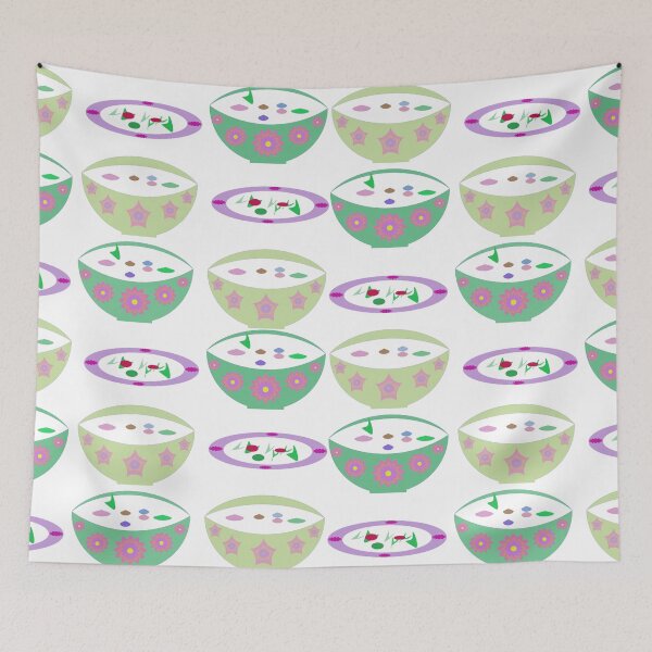 Item preview, Decorative Bowl and Plate Seamless Pattern with Floral Kitchen Motifs designed and sold by EiArtist.