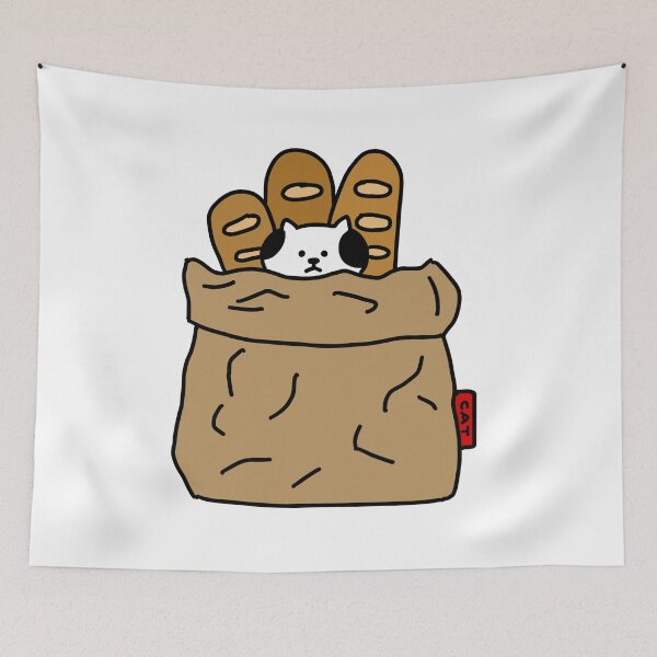 Item preview, a Cat with bread in the paper bag designed and sold by superbaechoo.