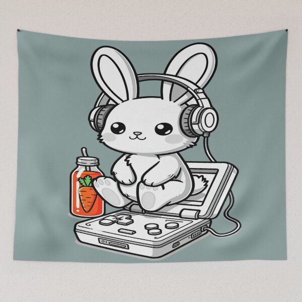 Item preview, Hype Gamer Bunny | Carrot Juice & Handheld | Kawaii Screenprint designed and sold by The Cartridge Club.