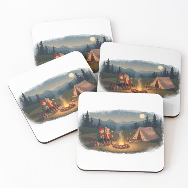 Item preview, Campfire Coffee Nights Mountain Camping Illustration designed and sold by PMestore.