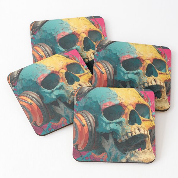 Item preview, Skull headphones CosmicRock neon bold-art print. designed and sold by CosmicRockArt.