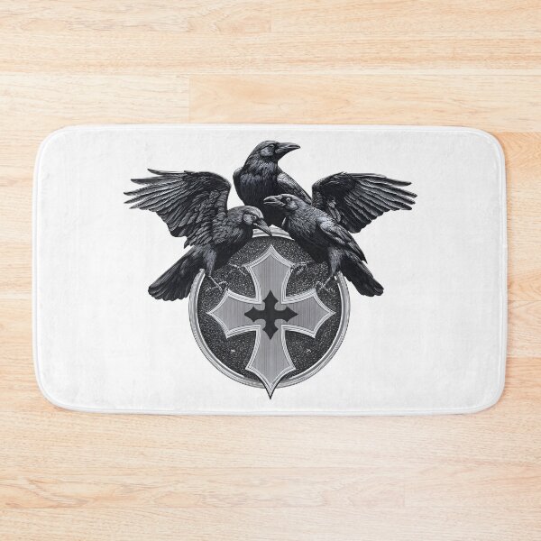 Item preview, Black Ancient Raven Trio Greek Silver Cross Emblem designed and sold by GrinGalore.