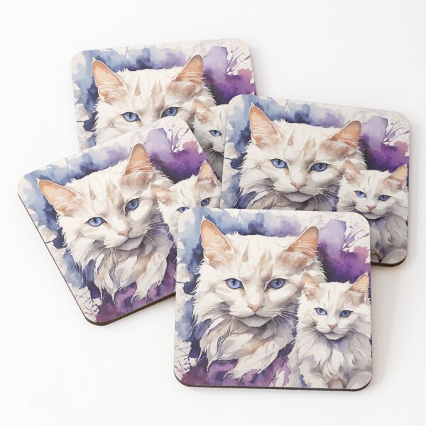 Item preview, Elegant White Cats Watercolor Portrait Painting designed and sold by Paolo-Bandal.