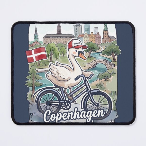 Item preview, Copenhagen Denmark Bicycling Swan Cute Cyclist Skyline designed and sold by HowToCanadian.