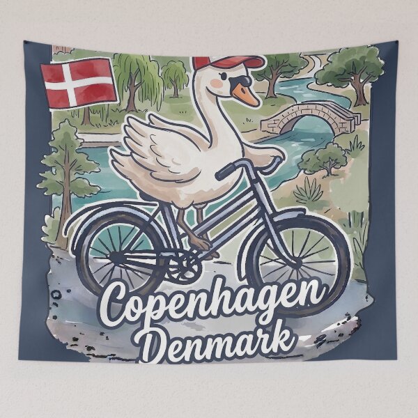 Item preview, Copenhagen Denmark Bicycling Swan Cute Cyclist Skyline  designed and sold by HowToCanadian.