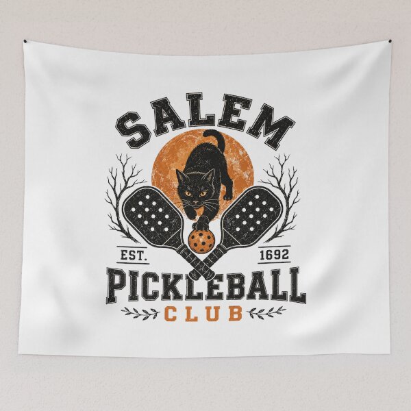 Item preview, Salem Pickleball Club Vintage Halloween Black Cat Design designed and sold by SpookyShadesLab.