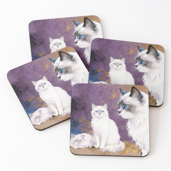 Item preview, Elegant White Cats Watercolor Portrait Painting designed and sold by Paolo-Bandal.