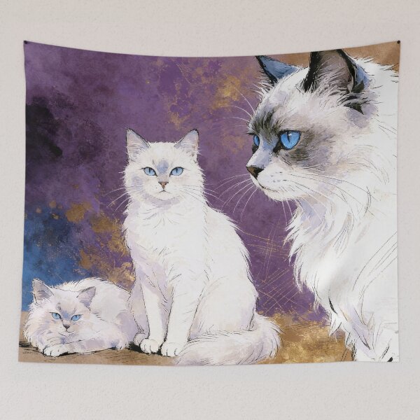Item preview, Elegant White Cats Watercolor Portrait Painting designed and sold by Paolo-Bandal.