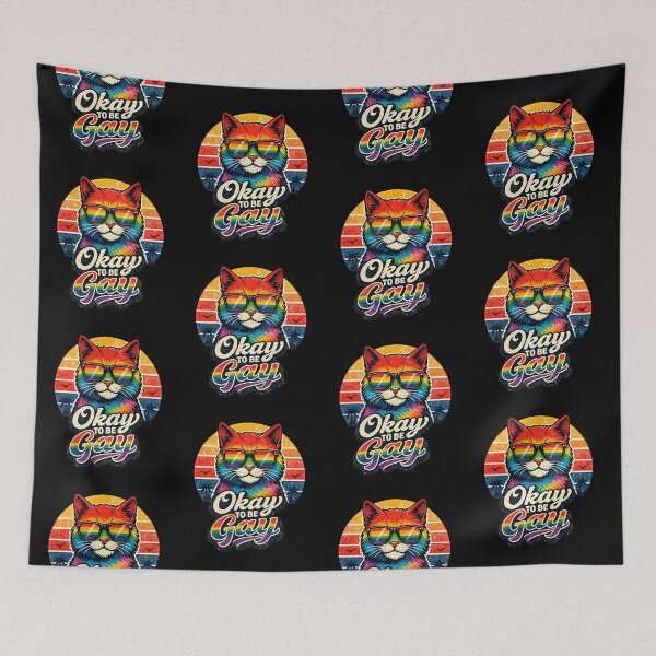 Item preview, Funny Okay To Be Gay Retro Rainbow Cat LGBTQ Pride Vintage Style Gift For Pride Festival Fans designed and sold by Im-Ara.