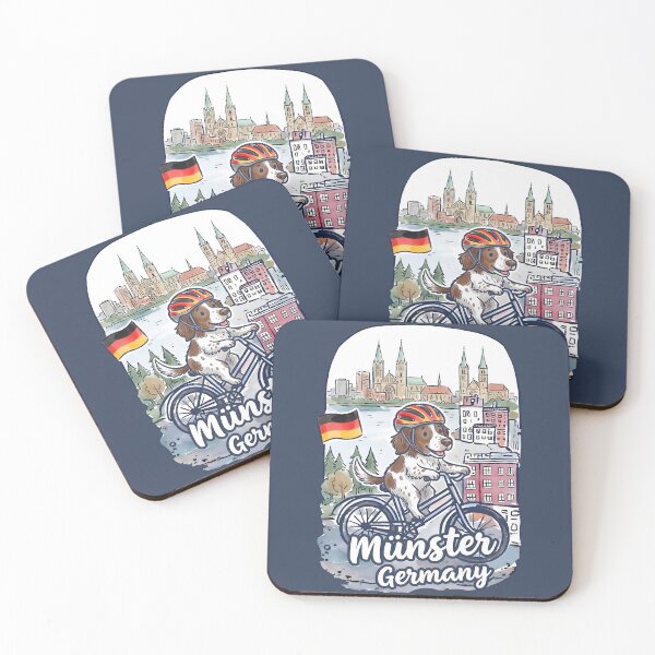 Item preview, Munster Germany Bicycling Münsterländer Dog Cute Cyclist Skyline  designed and sold by HowToCanadian.
