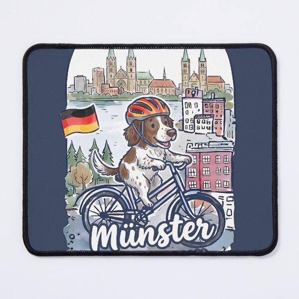 Item preview, Munster Germany Bicycling Münsterländer Dog Cute Cyclist Skyline  designed and sold by HowToCanadian.