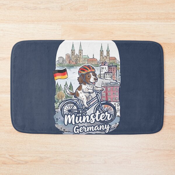 Item preview, Munster Germany Bicycling Münsterländer Dog Cute Cyclist Skyline  designed and sold by HowToCanadian.