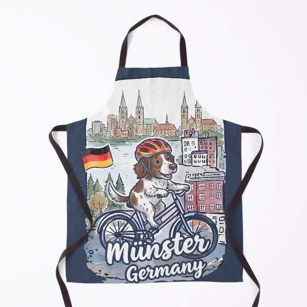 Item preview, Munster Germany Bicycling Münsterländer Dog Cute Cyclist Skyline designed and sold by HowToCanadian.