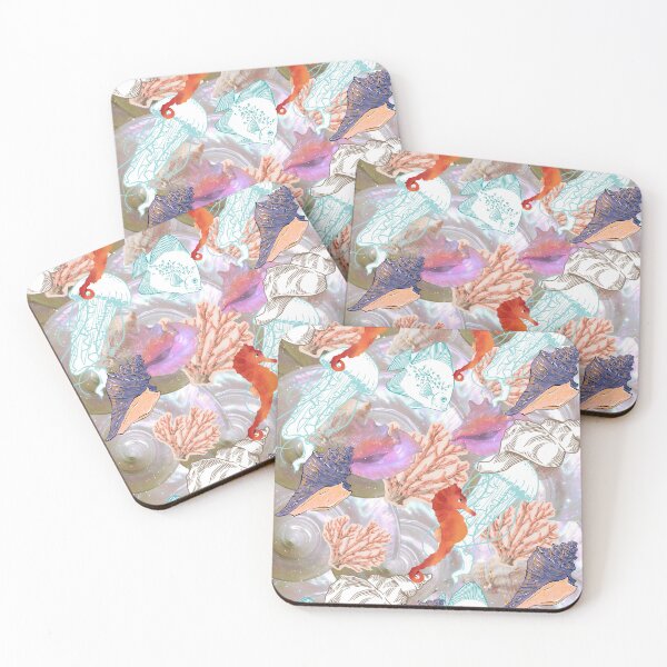 Item preview,  Iridescent Seahorse & Seashell Coastal Fantasy Pattern designed and sold by Extremeallie.