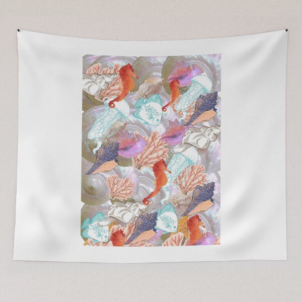 Item preview,  Iridescent Seahorse & Seashell Coastal Fantasy Pattern designed and sold by Extremeallie.