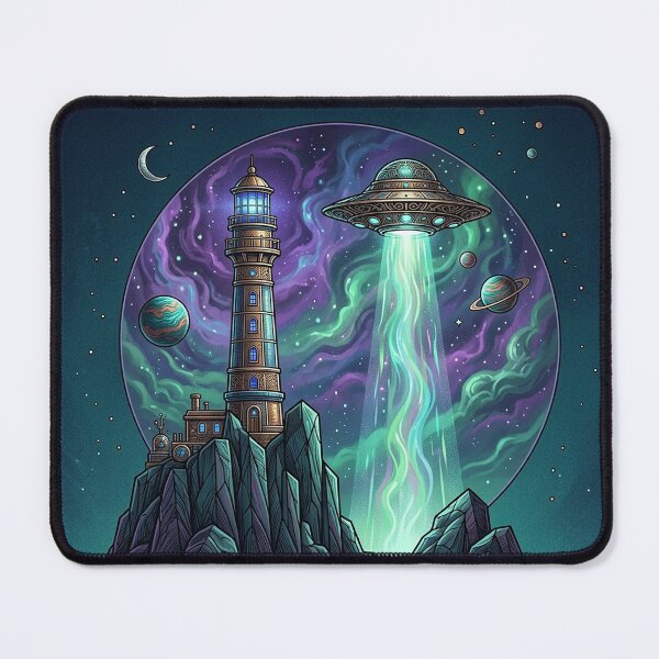 Item preview, Cosmic Lighthouse – UFO Surreal Fantasy Design designed and sold by Dogandesighn.