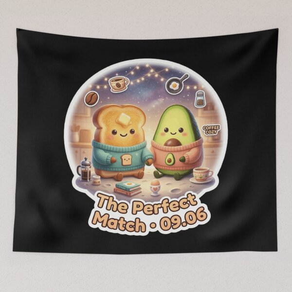 Item preview, The Perfect Match – Cute Avocado & Toast Couple Cozy Breakfast Illustration designed and sold by MartBook.