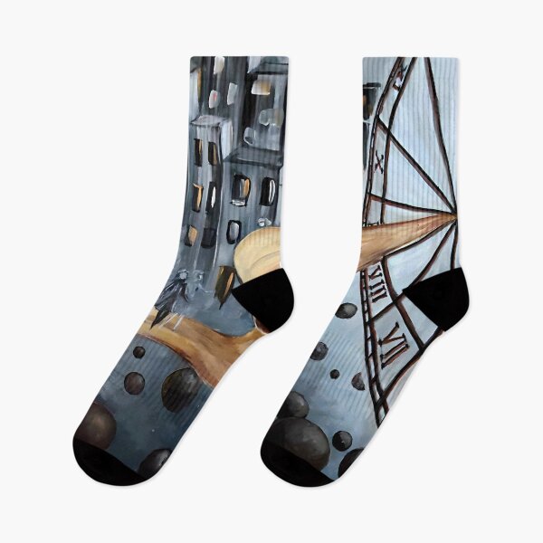 Item preview, Surreal Time Journey Art – City Clock and Flying Figure Illustration designed and sold by illeN-Art-World.